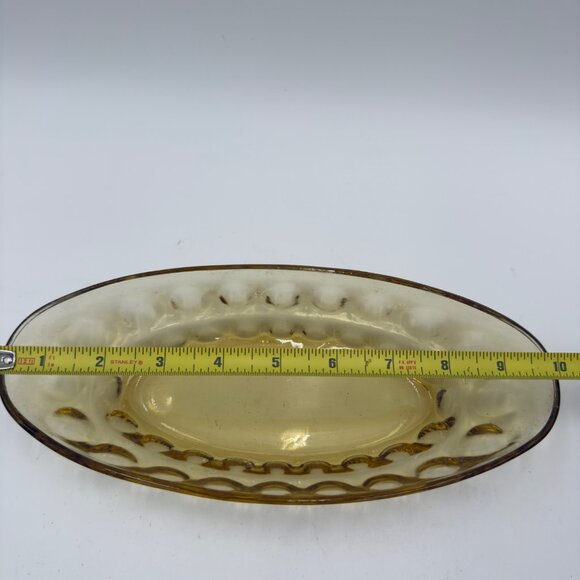 Vintage Amber Glass Oval Serving Dish With Scalloped Design Vegetables Candy’s - Picture 4 of 9